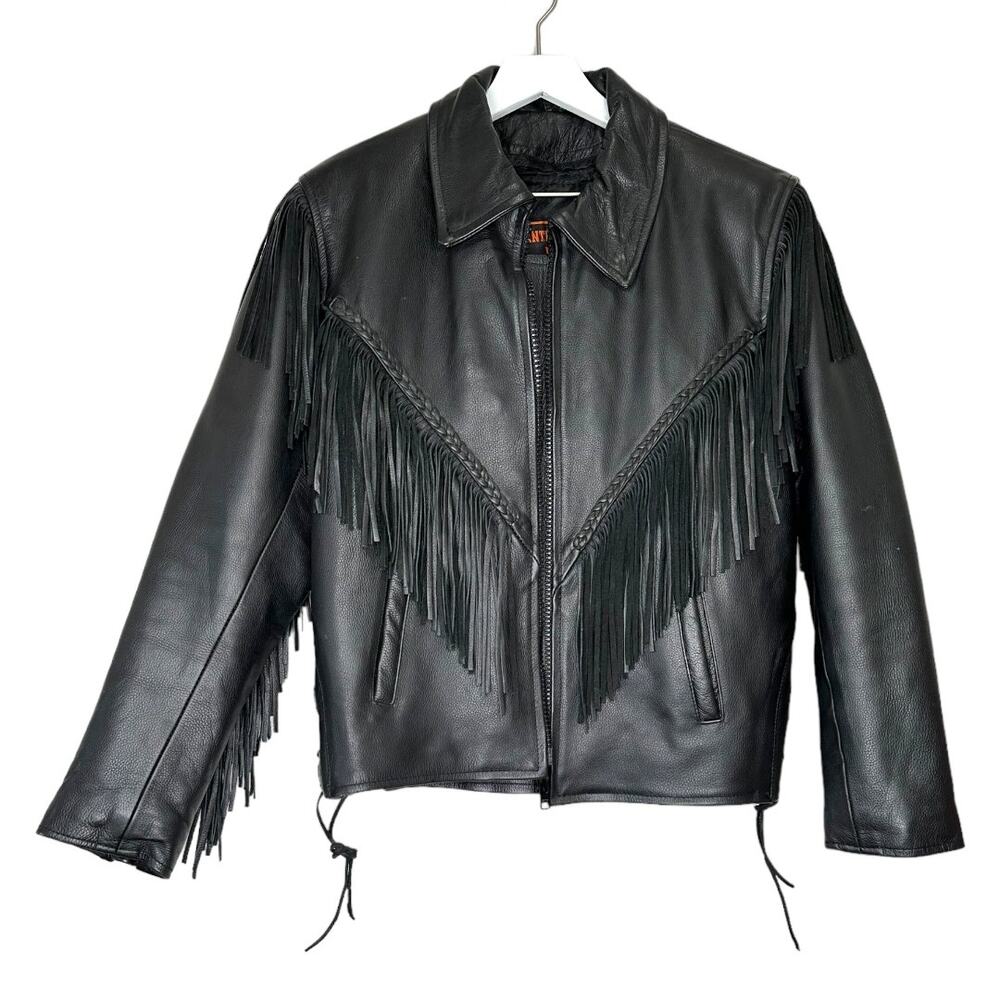 Antelope Creek Black Leather Fringe Motorcycle Jacket Size Medium - Picture 14 of 14
